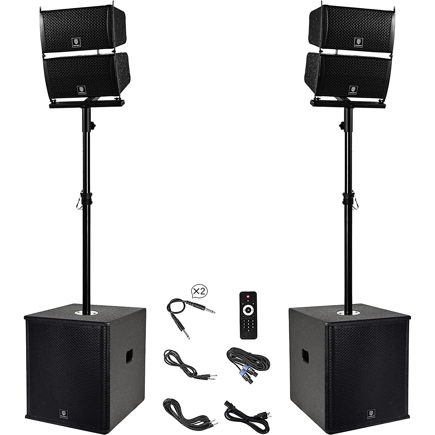 PRORECK Club 6000 speaker system with two subwoofers and four array speakers; manufacturer product photograph