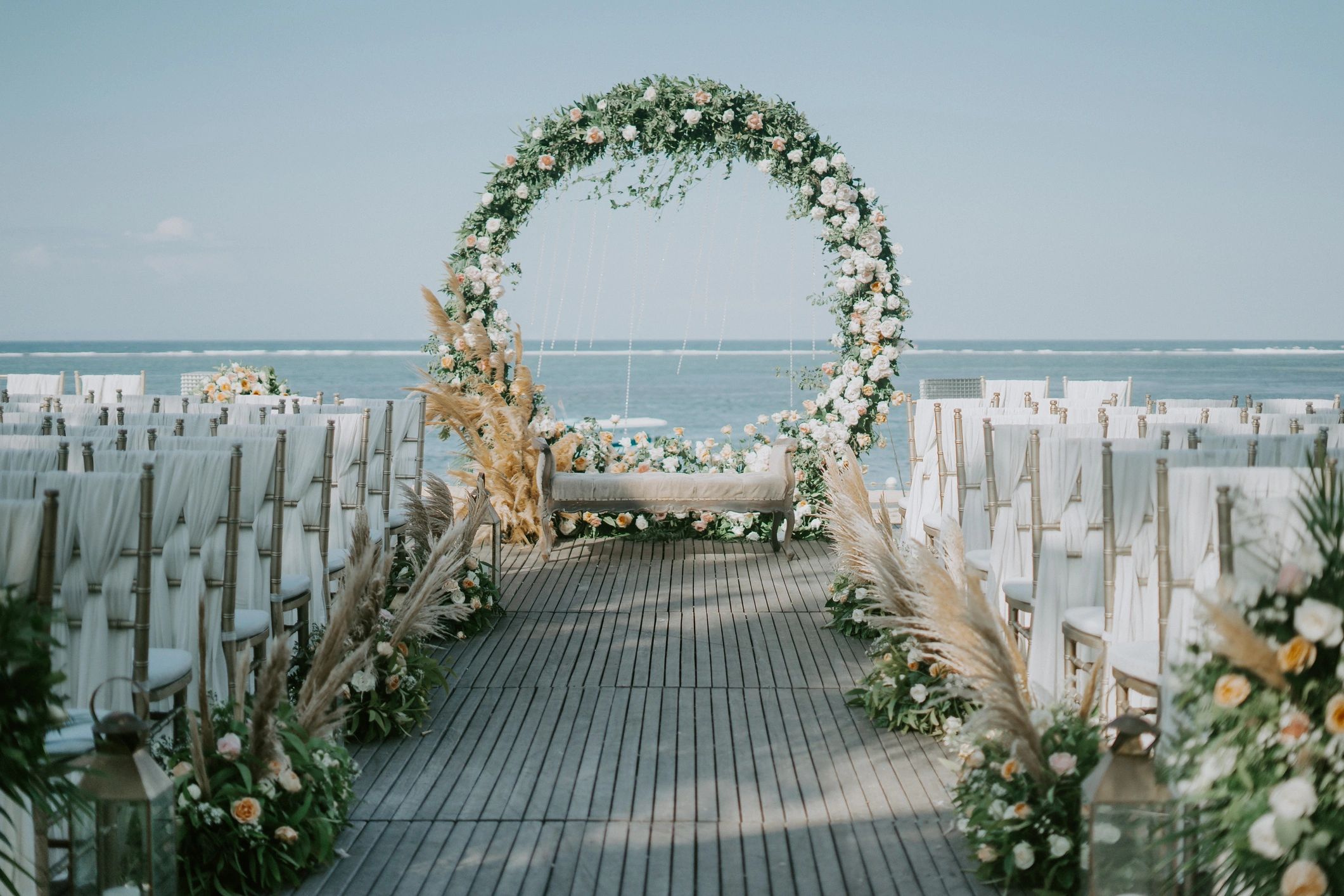 Decorative floral arch and styled wedding focal point