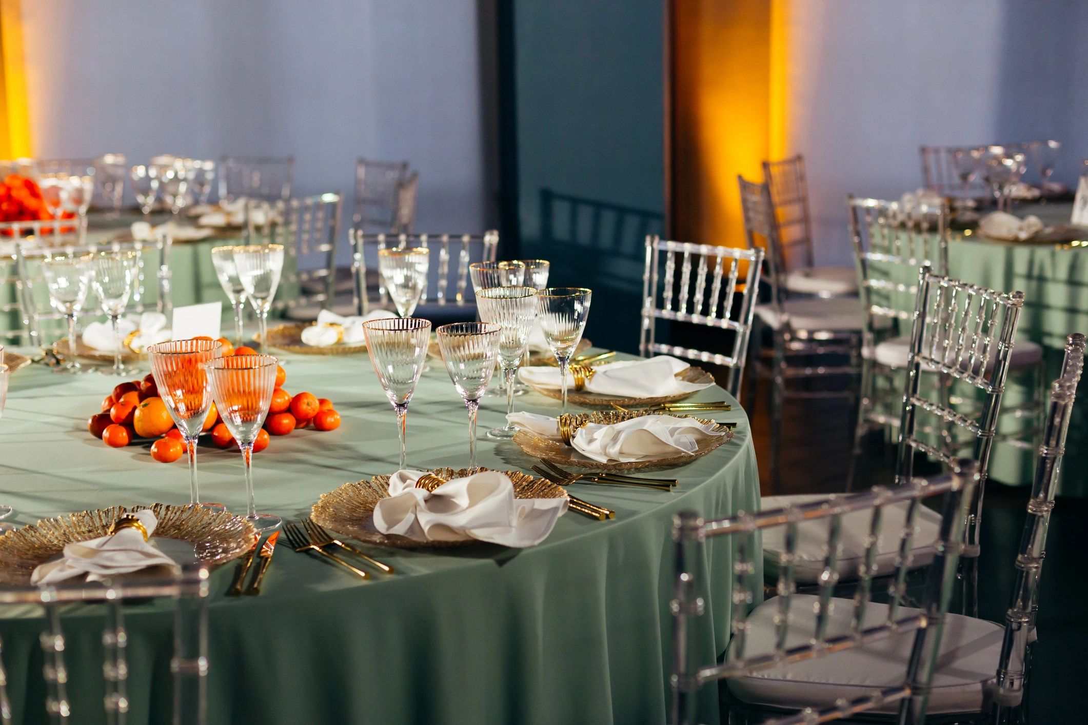 Elegant decorated event hall for a wedding celebration
